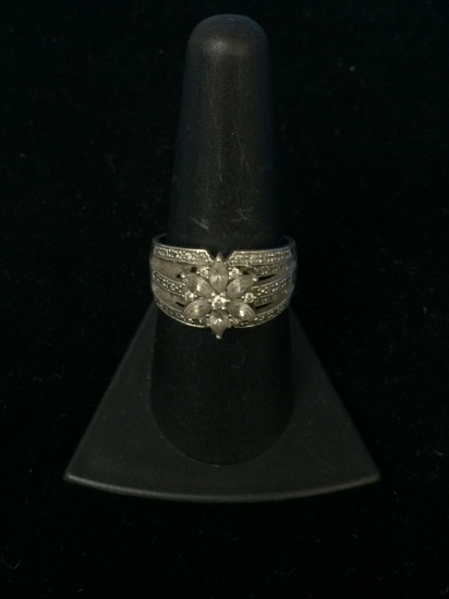 Designer SW Sterling Silver & CZ Cluster Cocktail Ring - Size 8