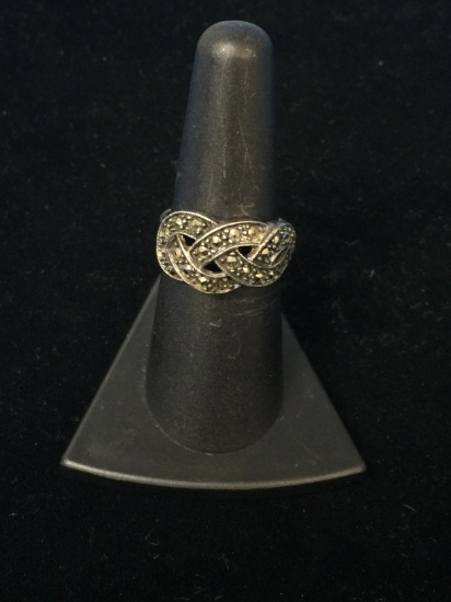 Woven Knot Sterling Silver & Marcasite Ring - Size 6.5