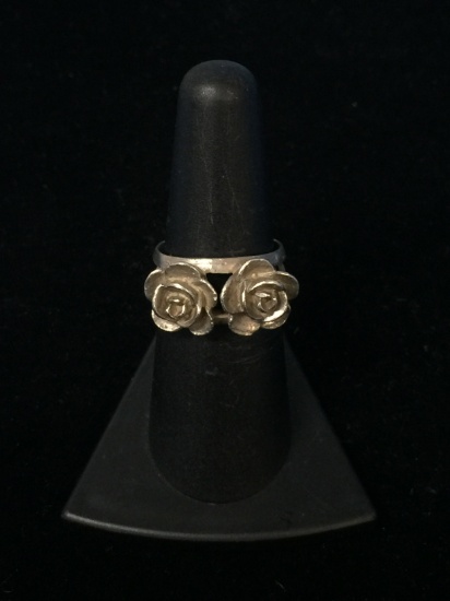 Vintage Sterling Silver Carved Flower Ring - Size 6