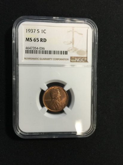 NGC MS65 RD 1937-S United States 1C United States Lincoln Cent Wheat Penny