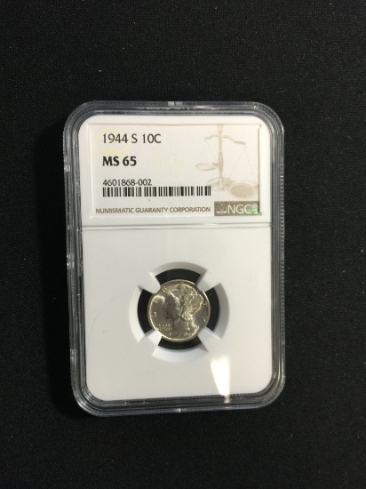 NGC MS65 1944-S United States 10C Mercury Dime - 90% Silver Coin