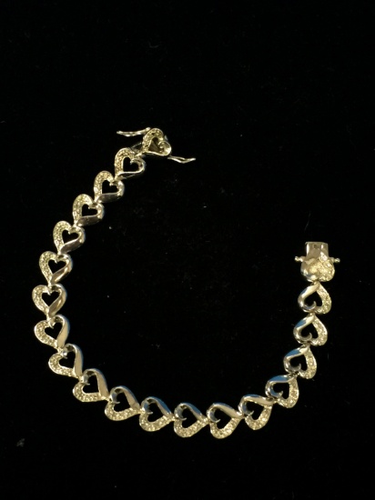 Sterling Silver & Diamond Heart Link 7.5" Chain Bracelet