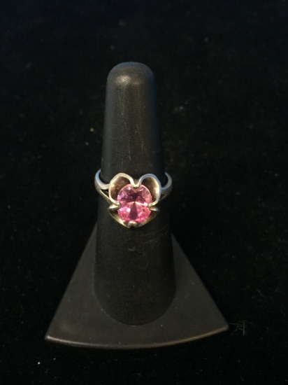 Vintage Sterling Silver & Pink Gemstone Ring - Size 5.5