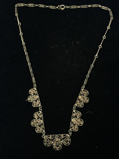 18" Filigree Sterling Silver Floral Necklace