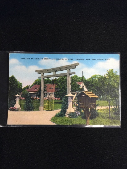 Vintage Unused Postcard - 1930's-20's Entrance to Woman's Benefit Association Assembly Gorunds, Near