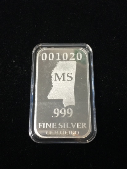 1 Troy Ounce .999 Fine Silver Bar from United States Fine Silver Bar Set - MISSISSIPPI