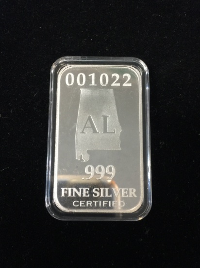 1 Troy Ounce .999 Fine Silver Bar from United States Fine Silver Bar Set - ALABAMA