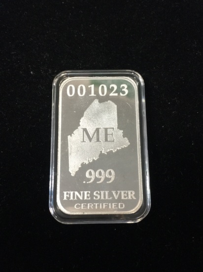 1 Troy Ounce .999 Fine Silver Bar from United States Fine Silver Bar Set - MAINE
