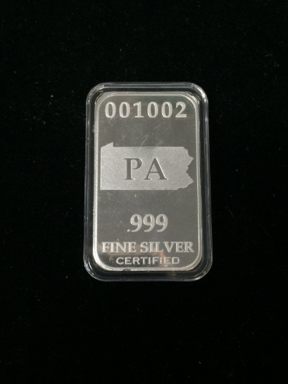 1 Troy Ounce .999 Fine Silver Bar from United States Fine Silver Bar Set - PENNSYLVANIA