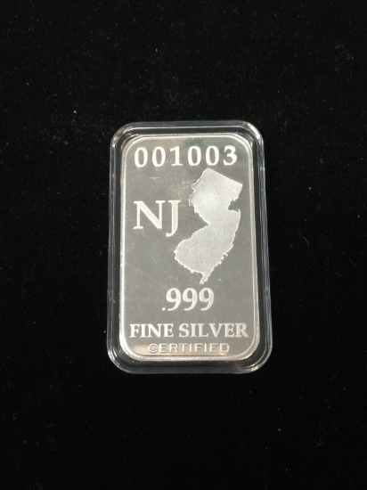 1 Troy Ounce .999 Fine Silver Bar from United States Fine Silver Bar Set - NEW JERSEY