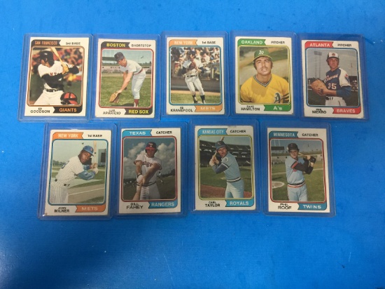 9 Card Lot of all 1974 Topps Baseball Cards in Top Loader Cases