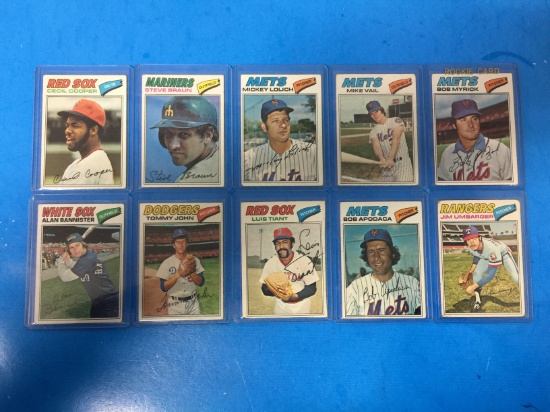 10 Card Lot of all 1977 Topps Baseball Cards in Top Loader Cases
