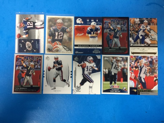 10 Card Lot of all TOM BRADY New England Patriots Football Cards