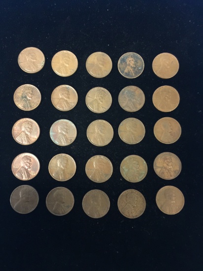 25 Count Lot of United States Lincoln Cent Wheat Pennies