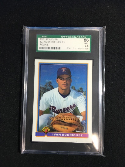 SGC Graded 1991 Bowman Ivan Rodriguez Rangers Rookie Baseball Card