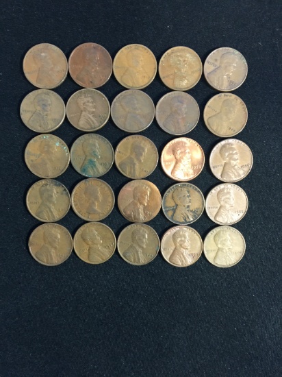 25 Count Lot of United States Lincoln Cent Wheat Pennies