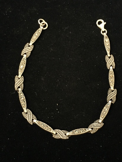 7.5" Sterling Silver & Marcasite X Link Chain Bracelet