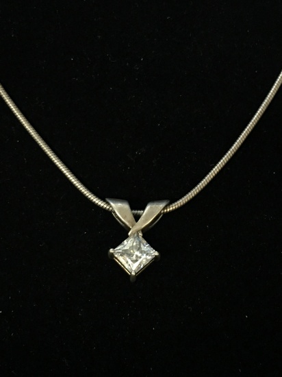 Gorgeous Cubic Zirconia Sterling Silver Pendant W/ 18" Sterling Chain