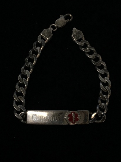 Heavy Medical Personal 8.25" Sterling Silver ID Bracelet - 26 Grams