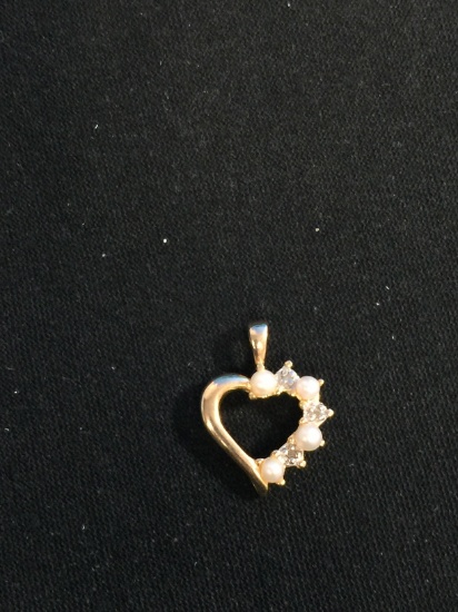Pearl & Diamond Sterling Silver Heart Pendant