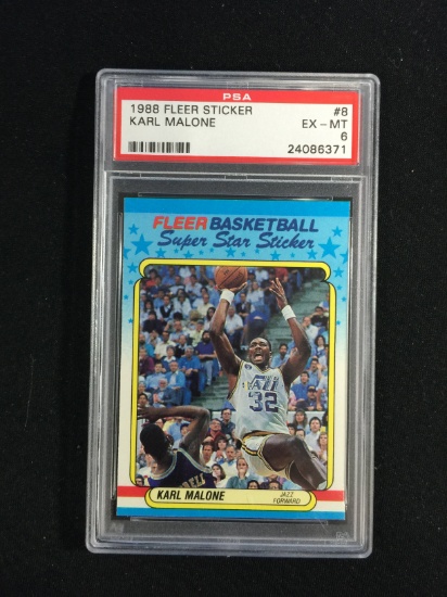 PSA Graded 1988-89 Fleer Sticker #8 Karl Malone Jazz Basketball Card