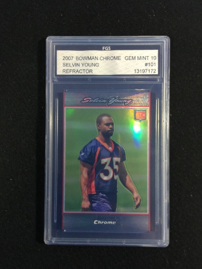 FGS Graded 2007 Bowman Chrome Refractor Selvin Young Rookie Football Card - Gem Mint 10