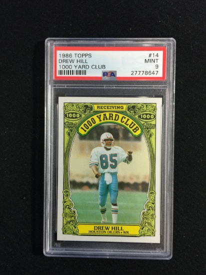 PSA Graded 1986 Topps 1000 Yard Club Drew Hill Oilers Football Card - Mint 9