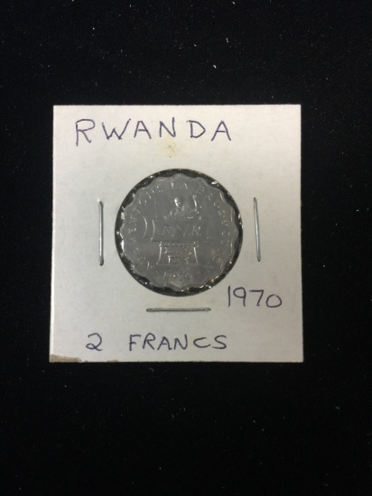 1970 Rwanda - 2 Francs - Foreign Coin in Holder