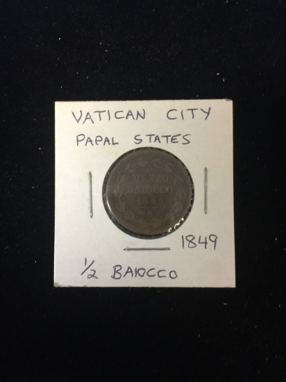 1849 Vatican City Papal States - 1/2 Baiocco - Foreign Coin in Holder
