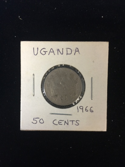1966 Uganda - 50 Cents - Foreign Coin in Holder