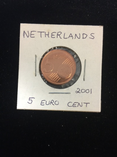 2001 Netherlands - 5 Euro Cents - Foreign Coin in Holder