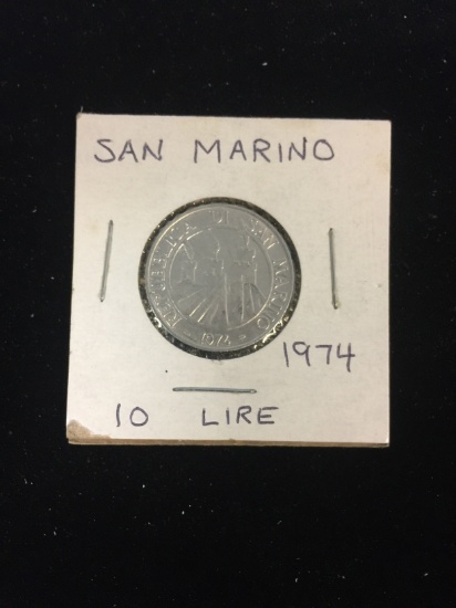 1974 San Marino - 10 Lire - Foreign Coin in Holder