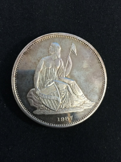 1987 Seated Liberty 2 Troy Ounce .999 Fine Silver Bullion Round