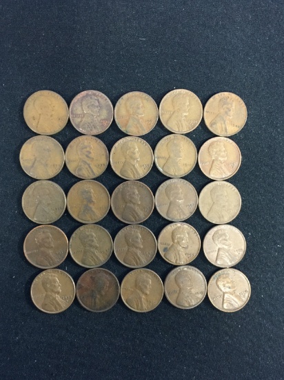 25 Count Lot of United States Lincoln Cent Wheat Pennies