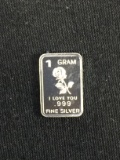 1 Gram .999 Fine Silver I Love You Rose Bullion Bar