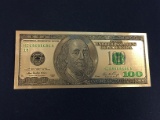 24K Gold Plated 1976 US $100 Franklin Bill Style Note