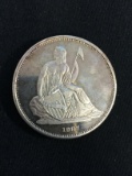 1987 Seated Liberty 2 Troy Ounce .999 Fine Silver Bullion Round