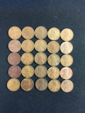 25 Count Lot of United States Lincoln Cent Wheat Pennies