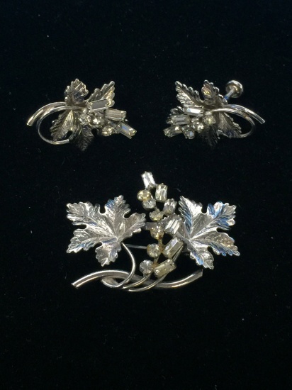 Vintage Signed CA Sterling Silver Maple Leaf Brooch and Earrings Set