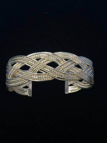 Old Pawn Sterling Silver Basket Weave Rope Cuff Bracelet
