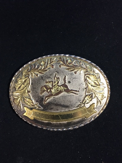 Vintage Gold and Silver Tone Cowboy on Bucking Bronco Belt Buckle