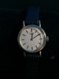 Vintage Women's Silver Tone Seiko Wrist Watch with Black Leather Band