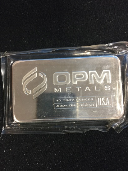 OPM Metals 10 Troy Ounce .999+ Fine Silver USA Bullion Bar