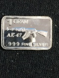1 Gram .999 Fine Silver AK-47 Rifle Bullion Bar