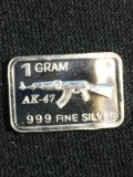1 Gram .999 Fine Silver AK-47 Rifle Bullion Bar