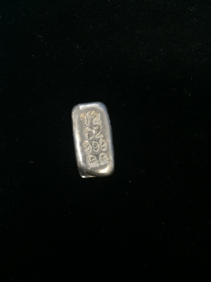 1/2 Troy Ounce .999 Fine Silver Poured Bar with 2 Skulls Silver Bullion Bar