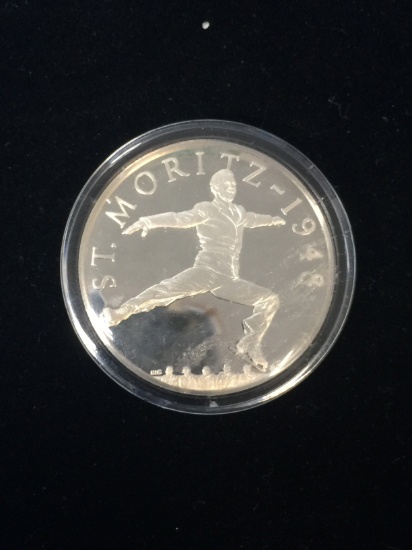 1948 St. Moritz Olympics Sterling Silver (.925 Fine) Coin Medallion Medal Commemorative