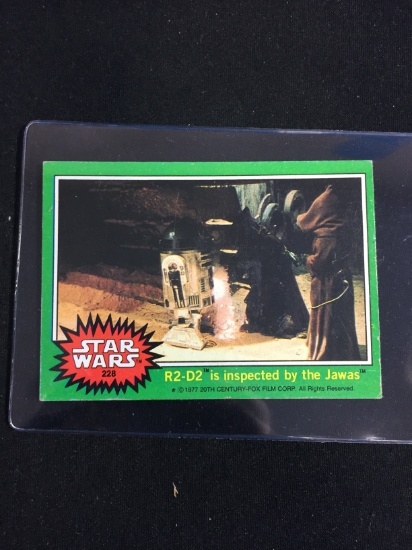 1977 Topps Star Wars Series 4 Card #228 R2-D2 is Inspected by the Jawas