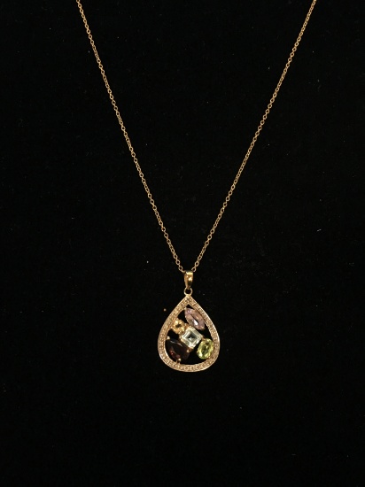 Diamond, Topaz, Amethyst, Garnet, & Peridot Sterling Silver Pendant & 18" Necklace