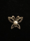 Marcasite & Pearl Sterling Silver Butterfly Pendant